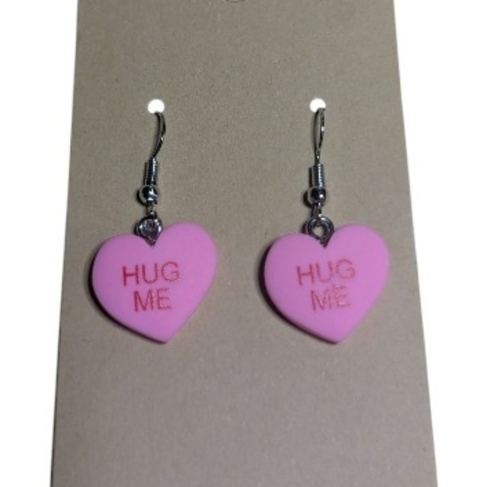 Heart 'Hug Me' Dangle Earrings Pink NEW